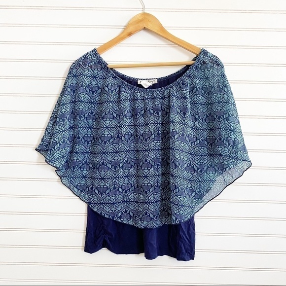 Blue blouse with overlay sheer poncho Size M - Picture 1 of 8
